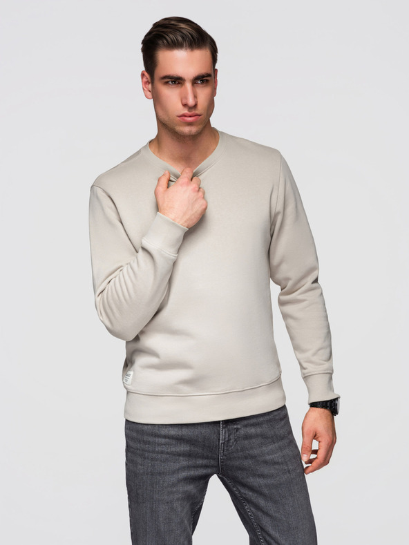 Ombre Clothing Férfi pulóver BASIC kerek nyakkivágással - világos beige Ombre Clothing