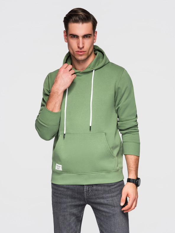 Ombre Clothing Férfi pamut pulóver BASIC kanguru zsebvel kapucnival - zöld Ombre Clothing