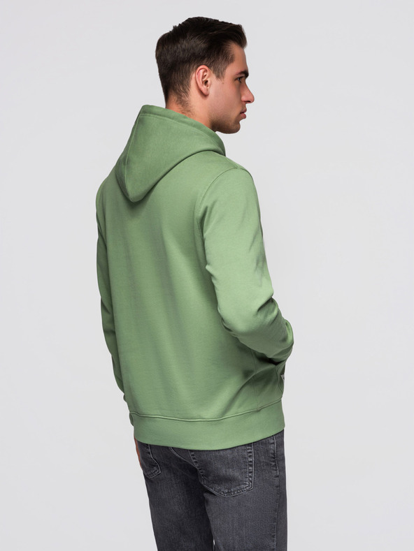 Ombre Clothing Férfi pamut pulóver BASIC kanguru zsebvel kapucnival - zöld Ombre Clothing