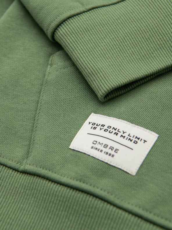 Ombre Clothing Férfi pamut pulóver BASIC zippes kapucnival - zöld V3 OM-SSBZ-0272 Ombre Clothing