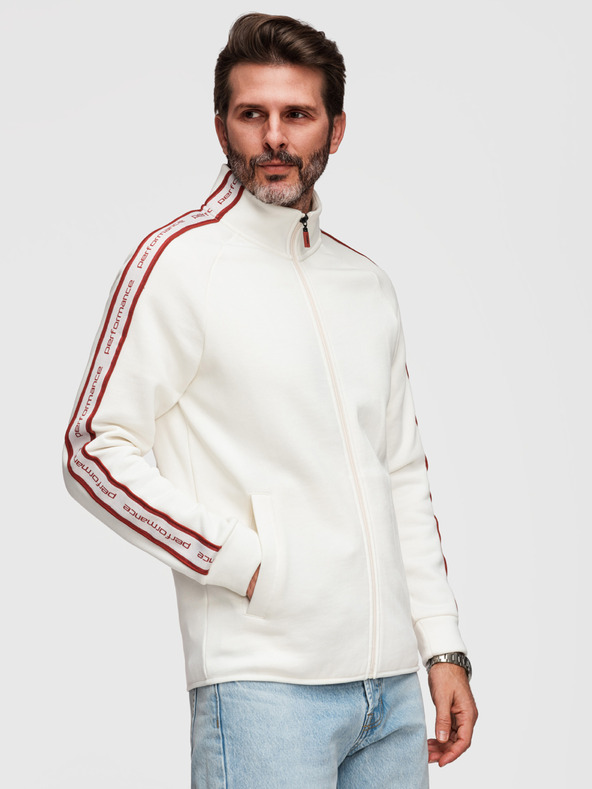 Ombre Clothing Férfi rugalmas pulóver kontrasztos szegélyezéssel és magas gallérral - krém V2 B1715 Ombre Clothing