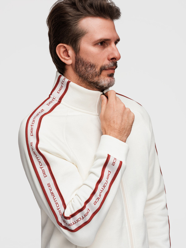 Ombre Clothing Férfi rugalmas pulóver kontrasztos szegélyezéssel és magas gallérral - krém V2 B1715 Ombre Clothing