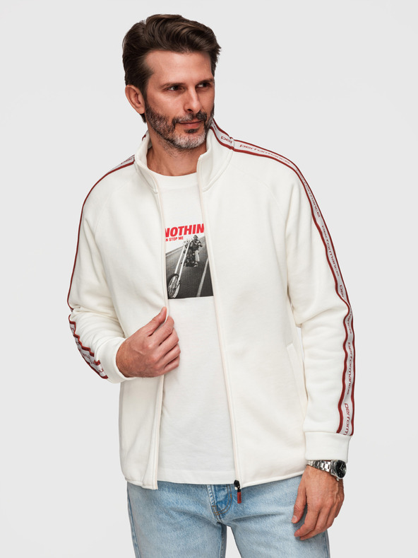 Ombre Clothing Férfi rugalmas pulóver kontrasztos szegélyezéssel és magas gallérral - krém V2 B1715 Ombre Clothing