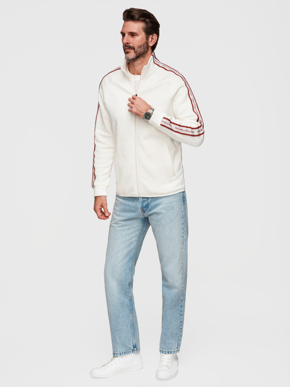 Ombre Clothing Férfi rugalmas pulóver kontrasztos szegélyezéssel és magas gallérral - krém V2 B1715 Ombre Clothing