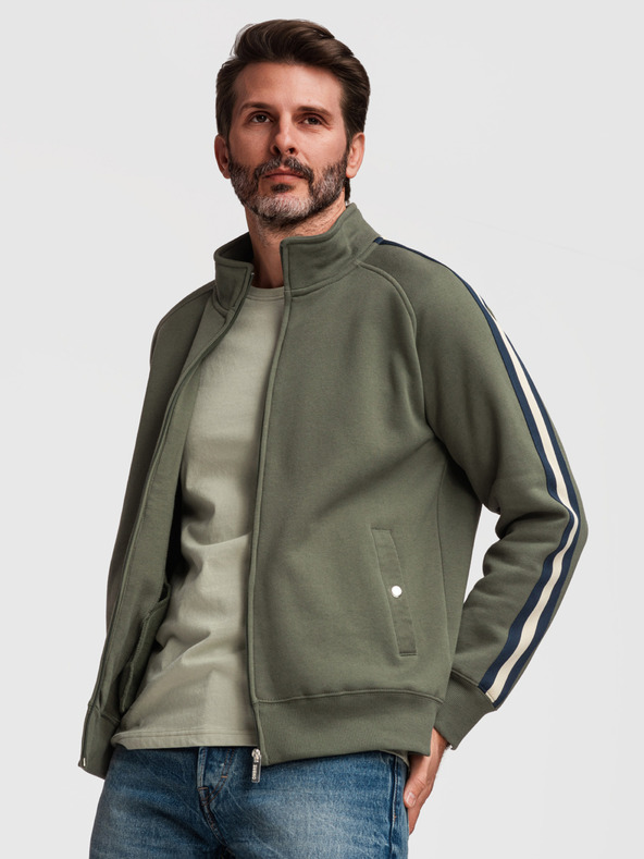 Ombre Clothing Férfi pulóver magas gallérral és szegélyezéssel - oliva V2 B1718 Ombre Clothing