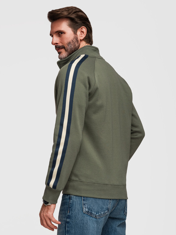 Ombre Clothing Férfi pulóver magas gallérral és szegélyezéssel - oliva V2 B1718 Ombre Clothing