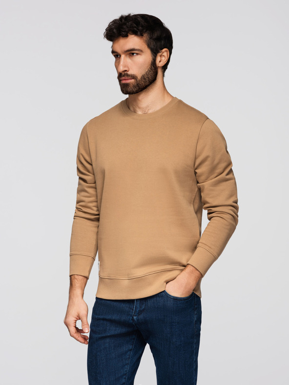 Ombre Clothing Férfi pulóver BASIC kerek nyakkivágással - barna Ombre Clothing