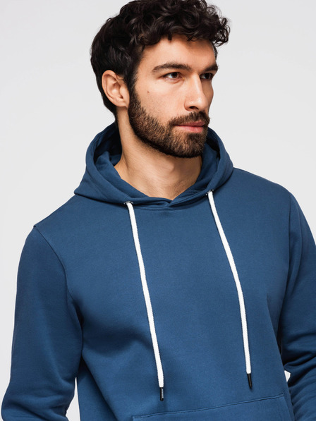 Ombre Clothing Férfi pamut pulóver BASIC kanguru zsebvel és kapucnival - sötétkék Ombre Clothing