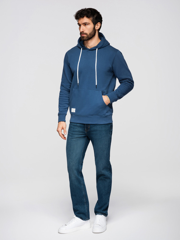 Ombre Clothing Férfi pamut pulóver BASIC kanguru zsebvel és kapucnival - sötétkék Ombre Clothing