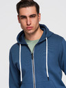 Ombre Clothing Férfi pamut pulóver BASIC zippes kapucnival - sötétkék V4 OM-SSBZ-0272 Ombre Clothing