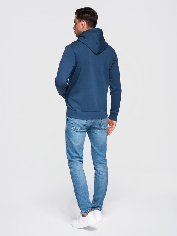 Ombre Clothing Férfi pamut pulóver BASIC zippes kapucnival - sötétkék V4 OM-SSBZ-0272 Ombre Clothing