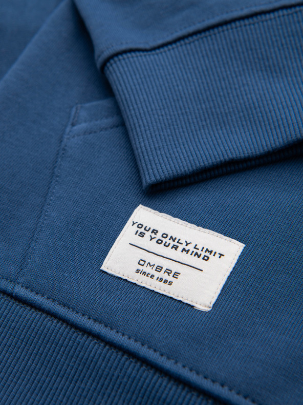 Ombre Clothing Férfi pamut pulóver BASIC zippes kapucnival - sötétkék V4 OM-SSBZ-0272 Ombre Clothing