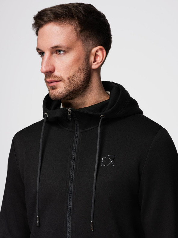 Ombre Clothing Férfi pulóver kapucnival sima kötésből - fekete V1 OM-SZBC-0196 Ombre Clothing