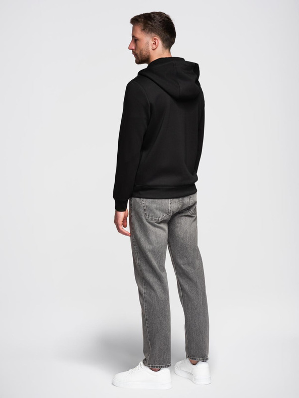 Ombre Clothing Férfi pulóver kapucnival sima kötésből - fekete V1 OM-SZBC-0196 Ombre Clothing