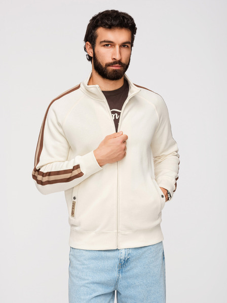 Ombre Clothing Férfi pulóver magas gallérral és szegélyezéssel - krém V3 B1718 Ombre Clothing