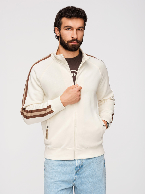 Ombre Clothing Férfi pulóver magas gallérral és szegélyezéssel - krém V3 B1718 Ombre Clothing