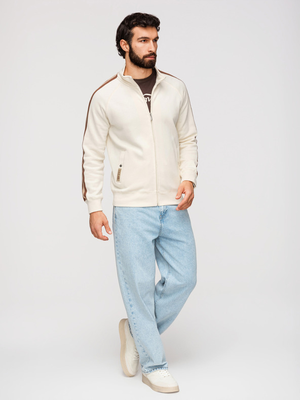 Ombre Clothing Férfi pulóver magas gallérral és szegélyezéssel - krém V3 B1718 Ombre Clothing