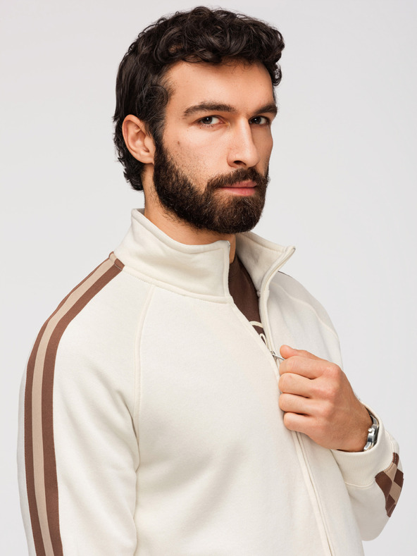 Ombre Clothing Férfi pulóver magas gallérral és szegélyezéssel - krém V3 B1718 Ombre Clothing