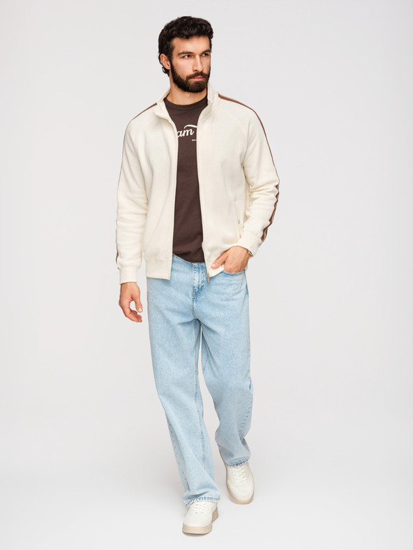 Ombre Clothing Férfi pulóver magas gallérral és szegélyezéssel - krém V3 B1718 Ombre Clothing