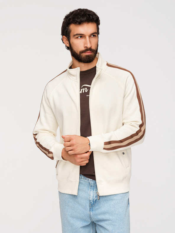 Ombre Clothing Férfi pulóver magas gallérral és szegélyezéssel - krém V3 B1718 Ombre Clothing