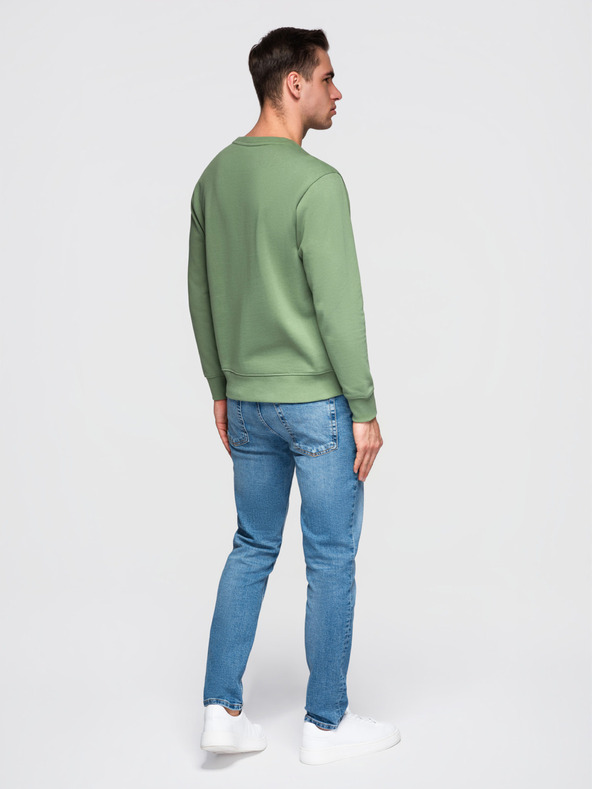Ombre Clothing Férfi pulóver BASIC kerek nyakkivágással - zöld Ombre Clothing