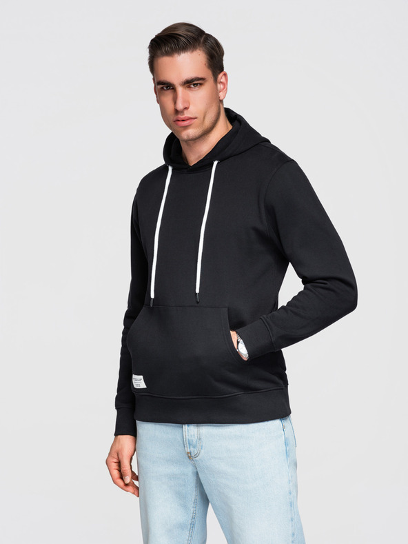 Ombre Clothing Férfi pamut pulóver BASIC kanguru zsebvel kapucnival - fekete Ombre Clothing