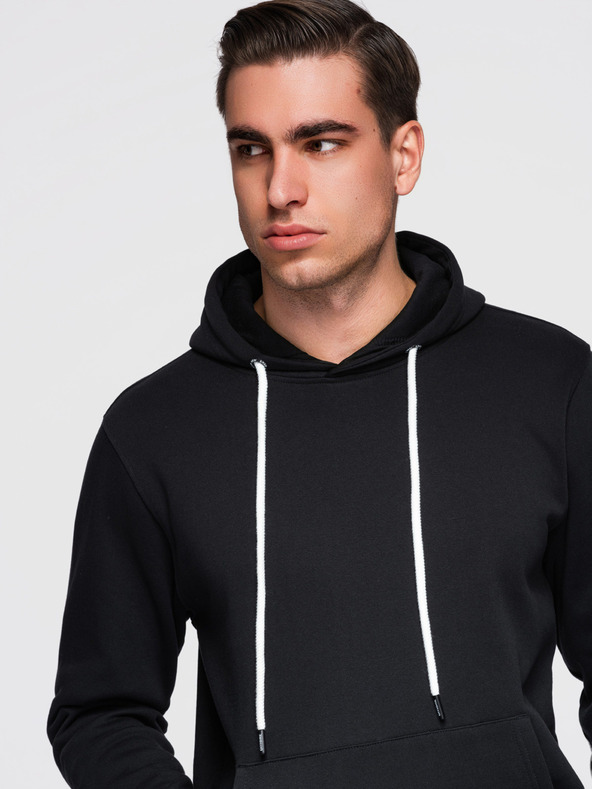 Ombre Clothing Férfi pamut pulóver BASIC kanguru zsebvel kapucnival - fekete Ombre Clothing