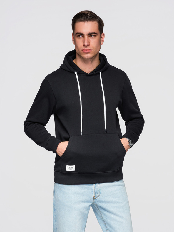 Ombre Clothing Férfi pamut pulóver BASIC kanguru zsebvel kapucnival - fekete Ombre Clothing