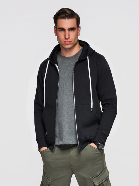 Ombre Clothing Férfi pamut rugalmas pulóver BASIC kapucnival - fekete V5 OM-SSBZ-0272 Ombre Clothing