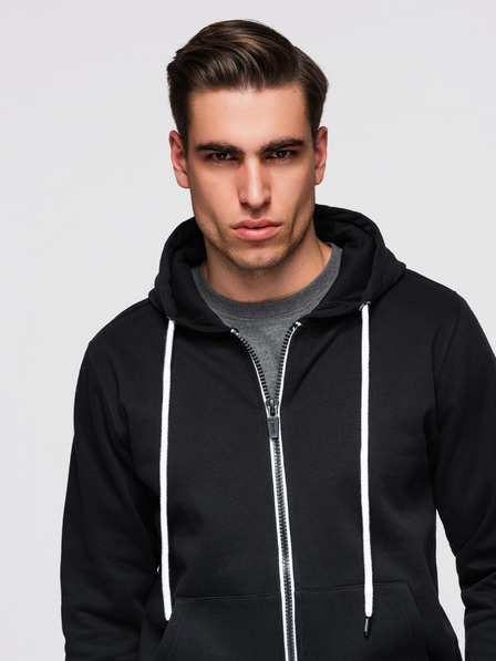 Ombre Clothing Férfi pamut rugalmas pulóver BASIC kapucnival - fekete V5 OM-SSBZ-0272 Ombre Clothing