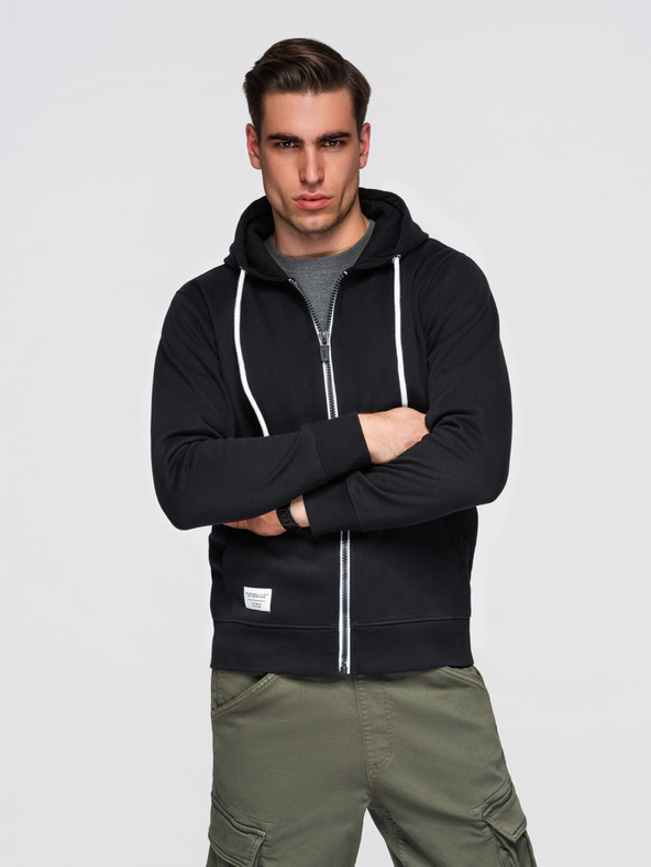 Ombre Clothing Férfi pamut rugalmas pulóver BASIC kapucnival - fekete V5 OM-SSBZ-0272 Ombre Clothing