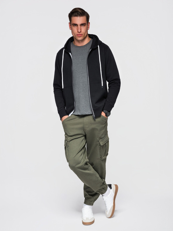 Ombre Clothing Férfi pamut rugalmas pulóver BASIC kapucnival - fekete V5 OM-SSBZ-0272 Ombre Clothing