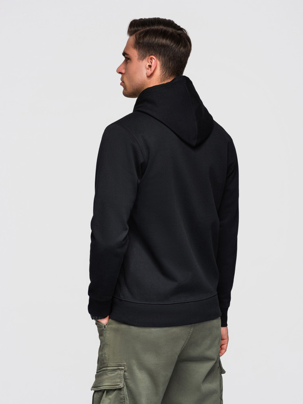 Ombre Clothing Férfi pamut rugalmas pulóver BASIC kapucnival - fekete V5 OM-SSBZ-0272 Ombre Clothing