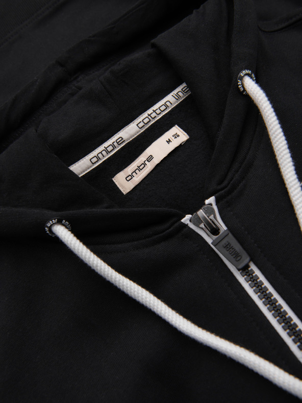 Ombre Clothing Férfi pamut rugalmas pulóver BASIC kapucnival - fekete V5 OM-SSBZ-0272 Ombre Clothing