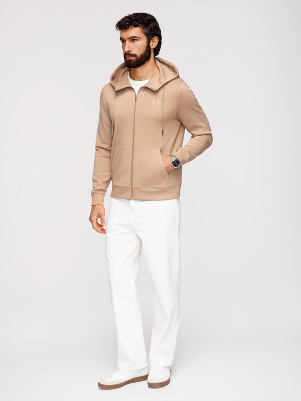 Ombre Clothing Férfi gomb nélküli pulóver sima kötésből - bézs V3 OM-SZBC-0196 Ombre Clothing