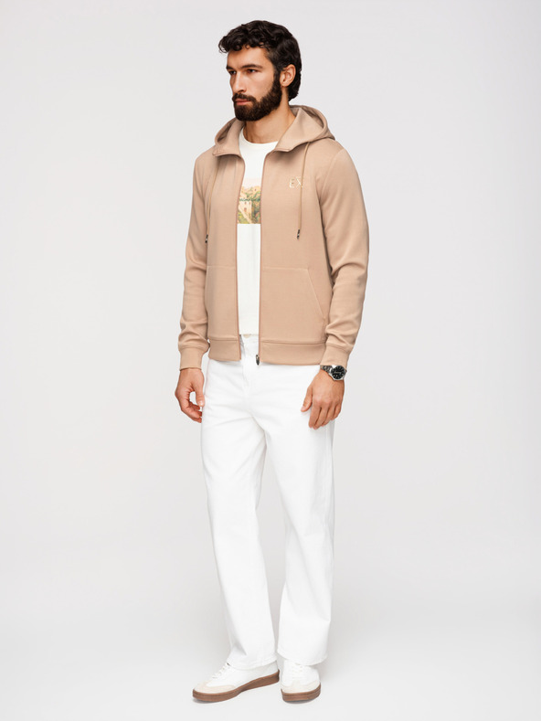 Ombre Clothing Férfi gomb nélküli pulóver sima kötésből - bézs V3 OM-SZBC-0196 Ombre Clothing