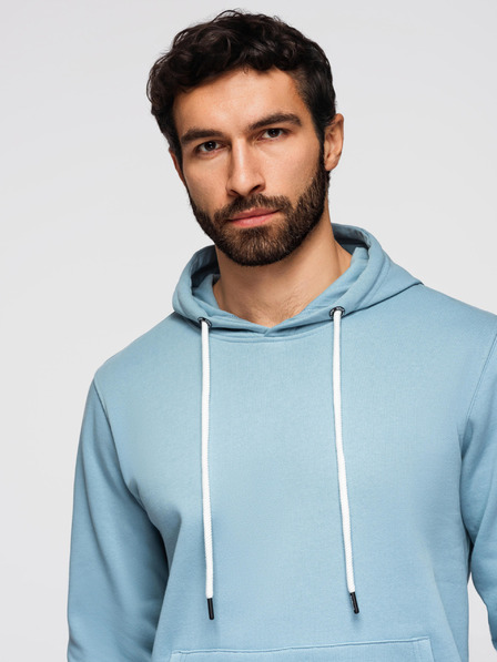 Ombre Clothing Férfi pamut BASIC pulóver kenguru zsebel és kapucnival - kék Ombre Clothing