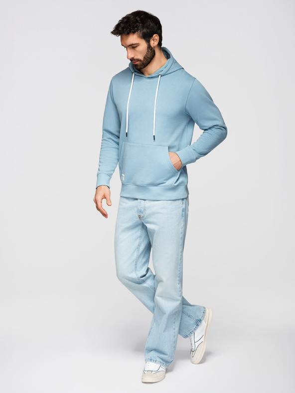 Ombre Clothing Férfi pamut BASIC pulóver kenguru zsebel és kapucnival - kék Ombre Clothing