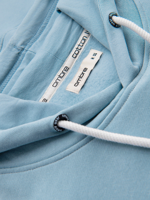 Ombre Clothing Férfi pamut BASIC pulóver kenguru zsebel és kapucnival - kék Ombre Clothing