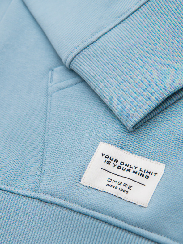 Ombre Clothing Férfi pamut BASIC pulóver kenguru zsebel és kapucnival - kék Ombre Clothing