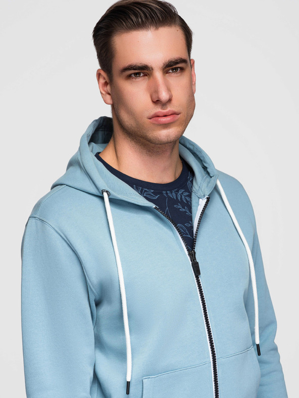 Ombre Clothing Férfi pamut rugalmas BASIC pulóver kapucnival - kék V7 OM-SSBZ-0272 Ombre Clothing