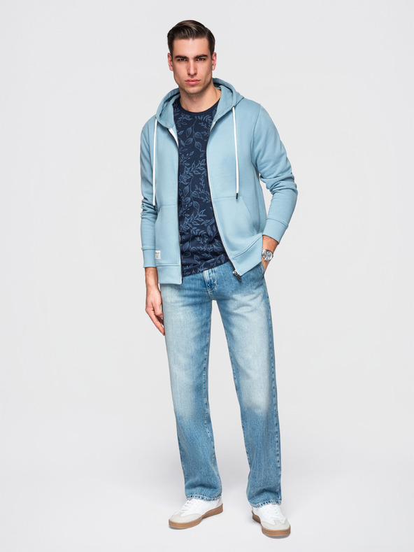 Ombre Clothing Férfi pamut rugalmas BASIC pulóver kapucnival - kék V7 OM-SSBZ-0272 Ombre Clothing