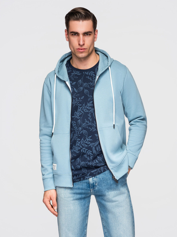 Ombre Clothing Férfi pamut rugalmas BASIC pulóver kapucnival - kék V7 OM-SSBZ-0272 Ombre Clothing