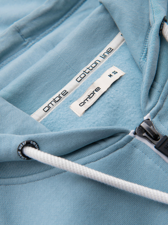 Ombre Clothing Férfi pamut rugalmas BASIC pulóver kapucnival - kék V7 OM-SSBZ-0272 Ombre Clothing