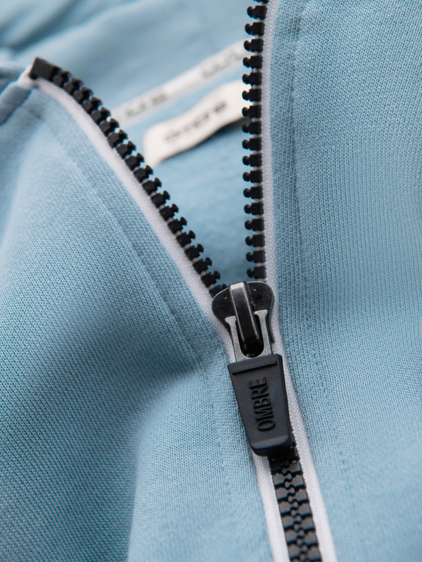 Ombre Clothing Férfi pamut rugalmas BASIC pulóver kapucnival - kék V7 OM-SSBZ-0272 Ombre Clothing