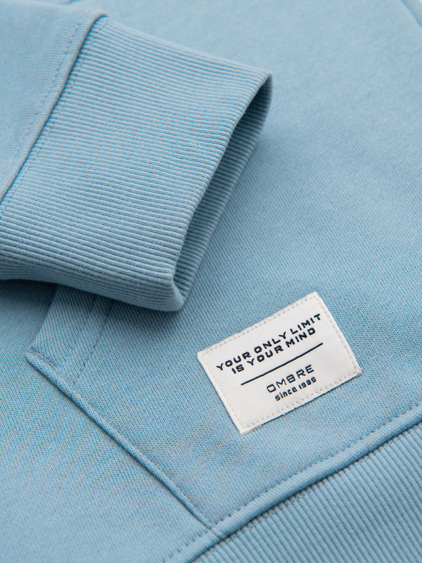 Ombre Clothing Férfi pamut rugalmas BASIC pulóver kapucnival - kék V7 OM-SSBZ-0272 Ombre Clothing