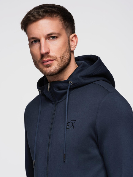 Ombre Clothing Férfi pulóver kapucnival sima kötésből - sötétkék V4 OM-SZBC-0196 Ombre Clothing