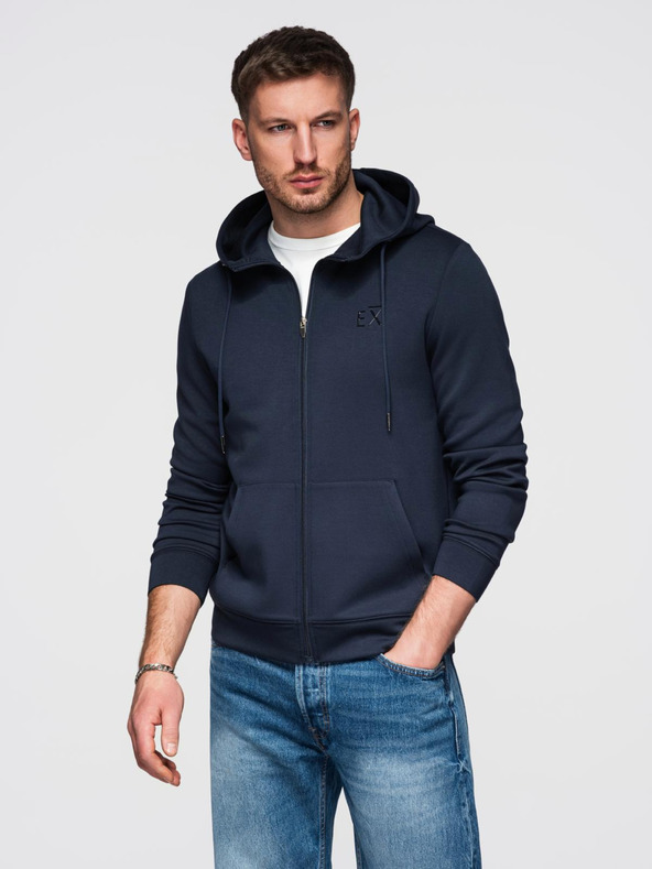 Ombre Clothing Férfi pulóver kapucnival sima kötésből - sötétkék V4 OM-SZBC-0196 Ombre Clothing