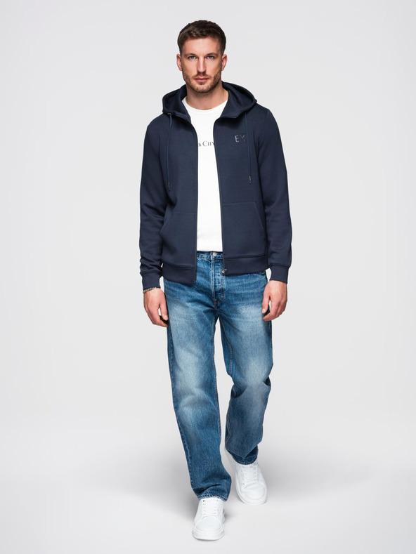 Ombre Clothing Férfi pulóver kapucnival sima kötésből - sötétkék V4 OM-SZBC-0196 Ombre Clothing