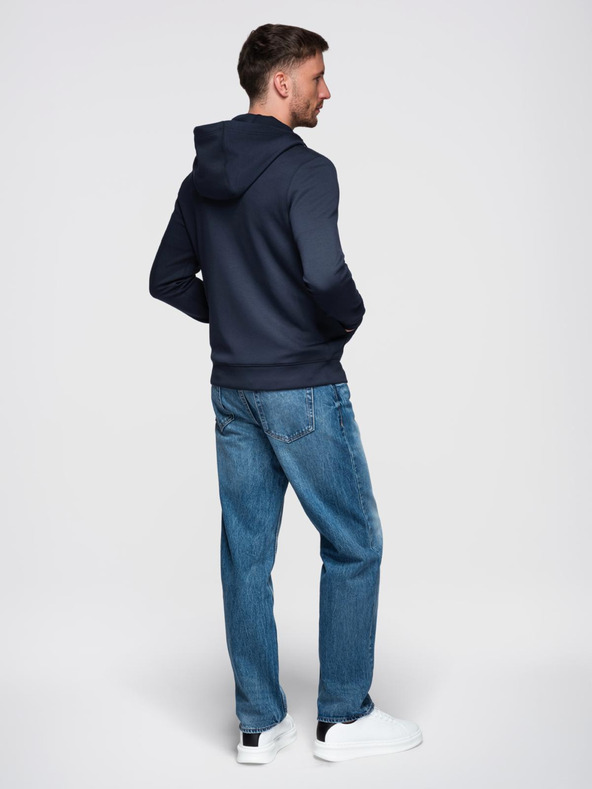 Ombre Clothing Férfi pulóver kapucnival sima kötésből - sötétkék V4 OM-SZBC-0196 Ombre Clothing